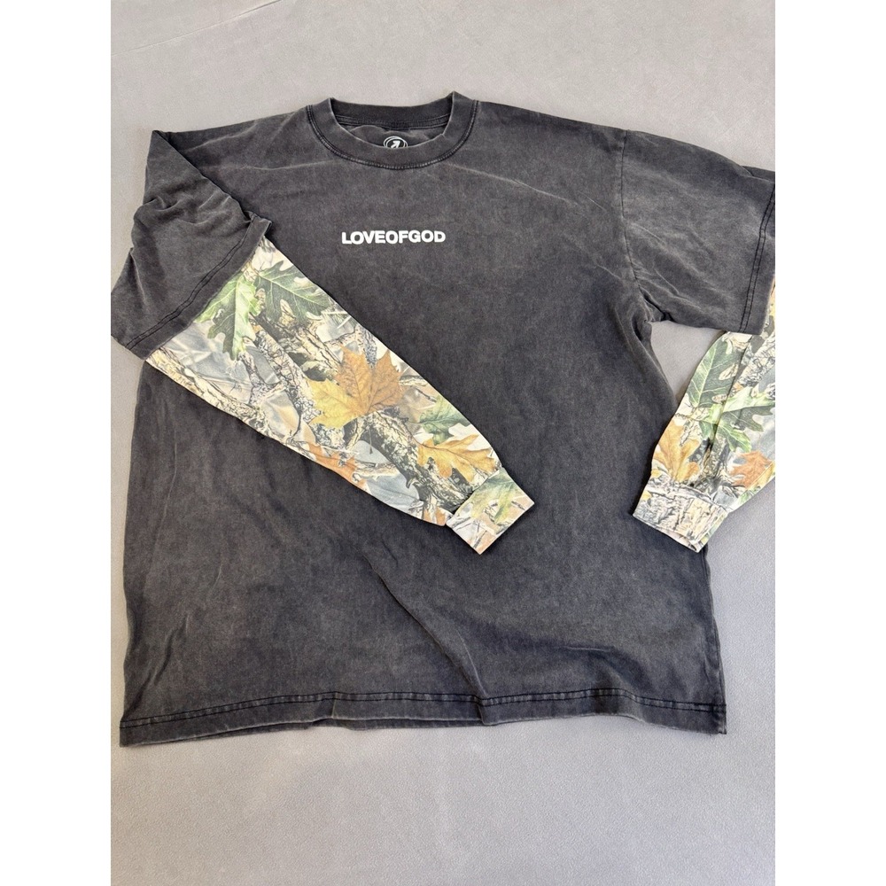 tenAloveofgod Mens Large Black Distressed Camo Jesus Loves You Layered Shirt L